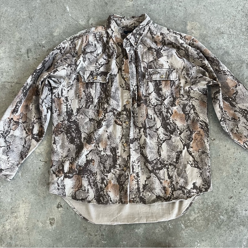 Natural wear gecko camo snake print cotton brushed flannel shirt M iguana